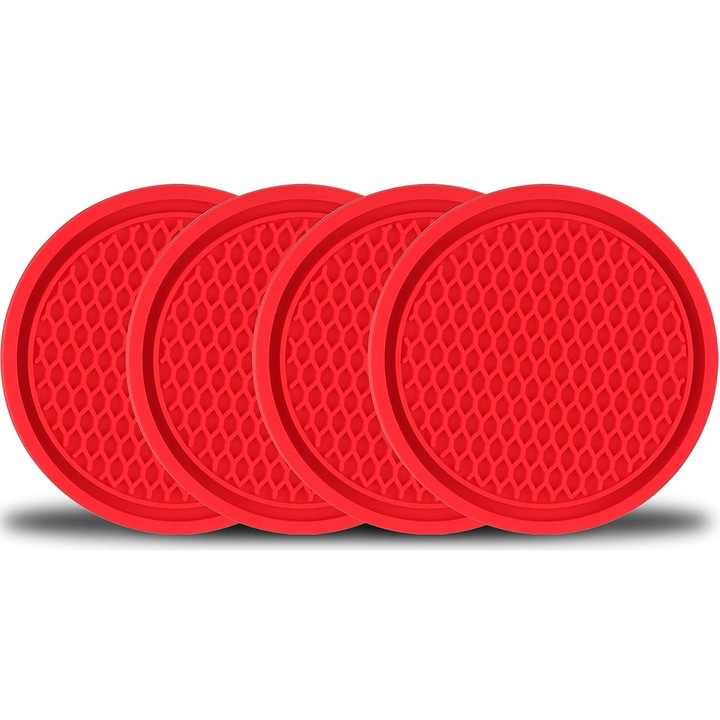 4 db QttvbTna poháralátét készlet, PVC, csúszásmentes, 7 cm, piros