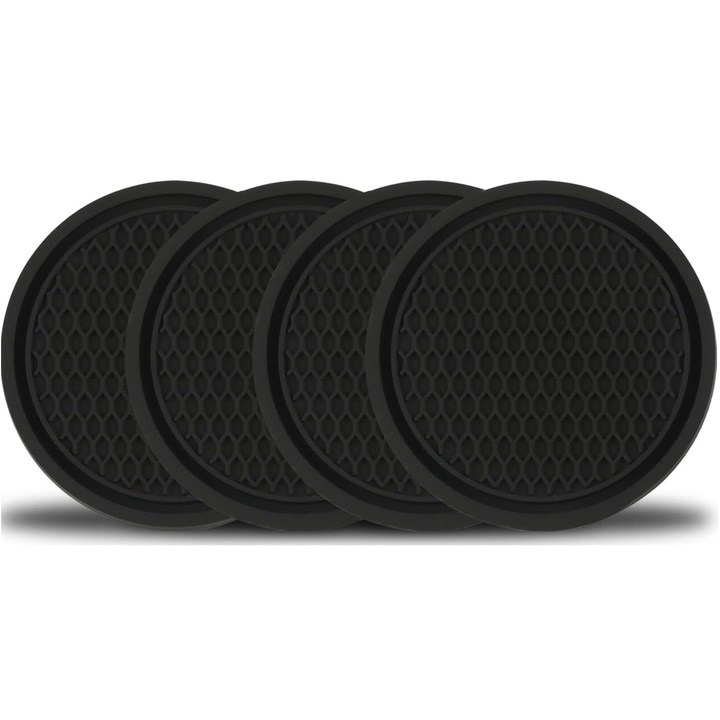 4 db QttvbTna pohártartó készlet, PVC, csúszásmentes, 7 cm, fekete