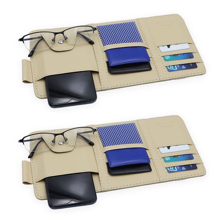 Autós napellenző rendszerező QttvbTna, többfunkciós, zsebes, fekete, 2 db-os készlet.