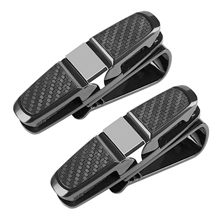 Autós szemüvegtartó QttvbTna, 180 fokban forgatható, fekete, 2 db-os készlet.