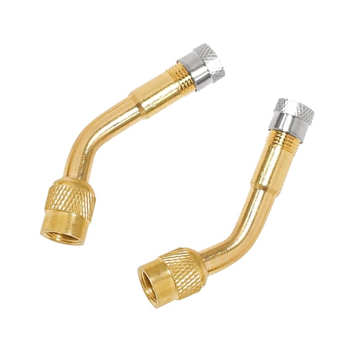 Set 2 extensii supapa unghiulara pentru vehicule, cupru, 40 mm, auriu/argintiu