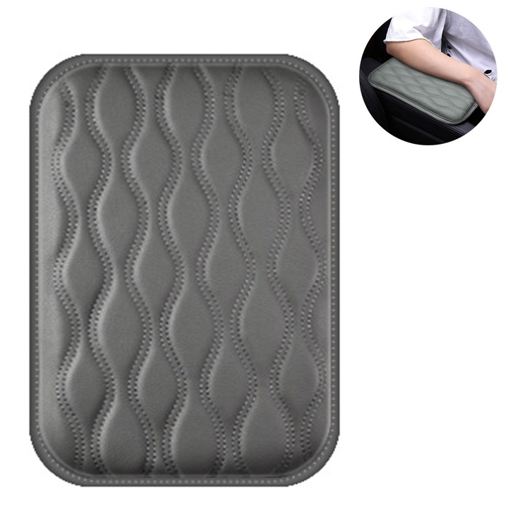 Husa auto, AMRINUGL, pentru cotiera, impermeabila, piele, 30x21cm, gri