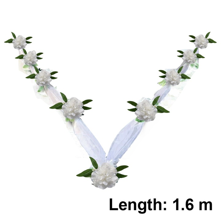 Декоративен комплект за сватбена кола, QttvbTna, Изкуствено цвете, Воал, 1,6м