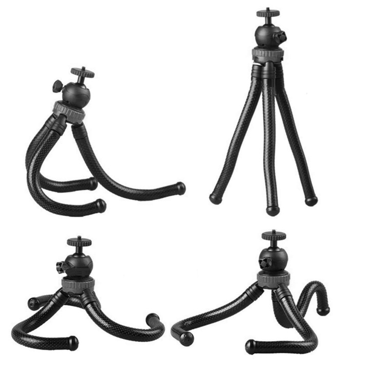 Гъвкав статив, QttvbTna, Стойка за смартфон, Bluetooth дистанционно управление, Черен