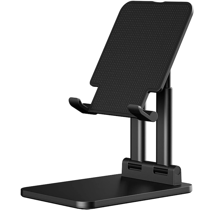 Suport reglabil pentru telefon si tableta QttvbTna, aluminiu, negru, 10x10x19cm