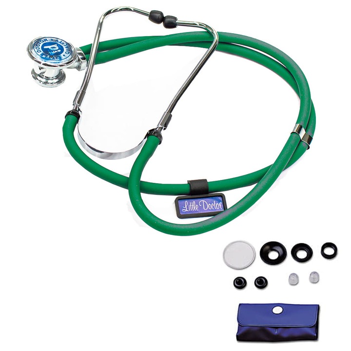 Stetoscop Little Doctor Rappaport, metal/plastic, 2 diafragme, 72cm, verde
