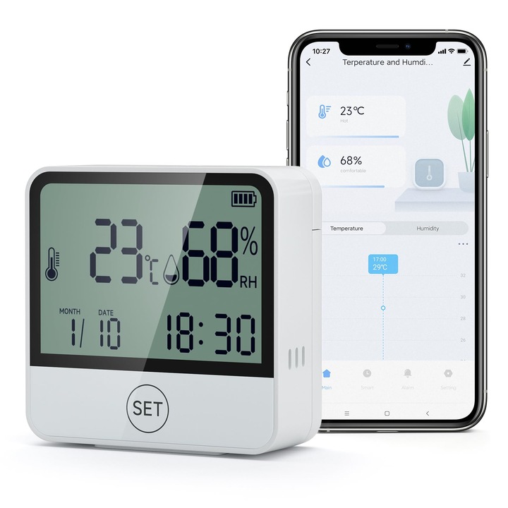 Set Senzori Inteligenti de Temperatura si Umiditate, Display LCD, Conectivitate WiFi