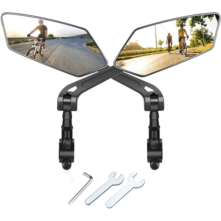 Комплект от 2 огледала за велосипеди, ротация на 360 градуса, HD, черни, 20-24 mm