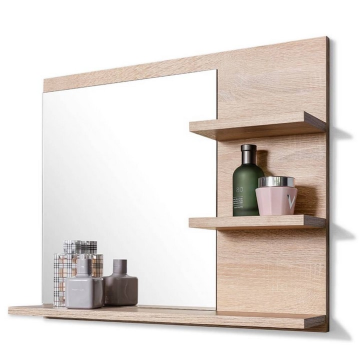 Oglinda baie cu rafturi, Enzim, culoare stejar sonoma, 60x50x12cm, dreapta