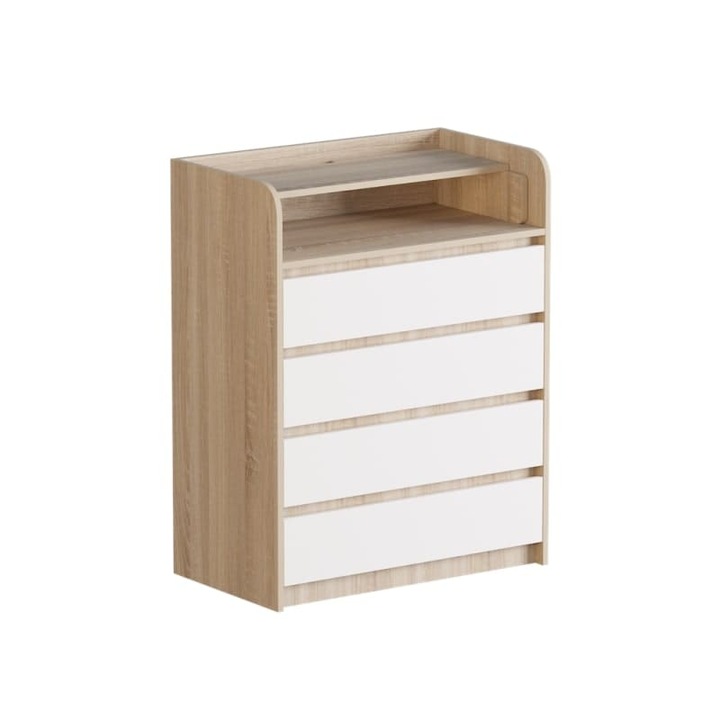 Маса за повиване Микс, ПДЧ, С четири чекмеджета, С подвижен плот за повиване, 80x101x45 см, Дъб сонома, Бял