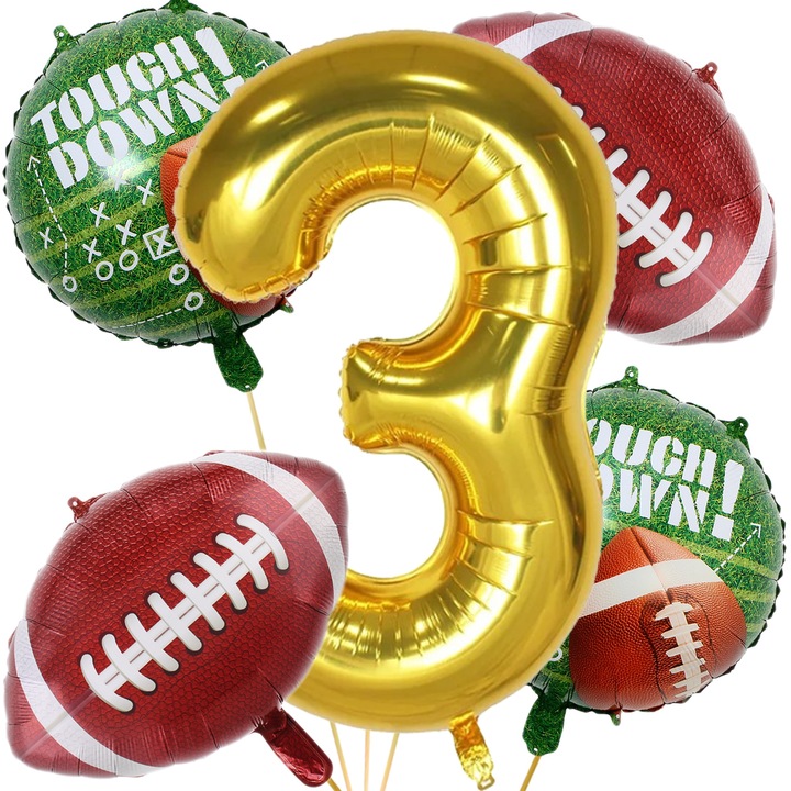 Тема за ръгби 3-та годишнина, 81 см сребро номер 3, комплект от 6 бр