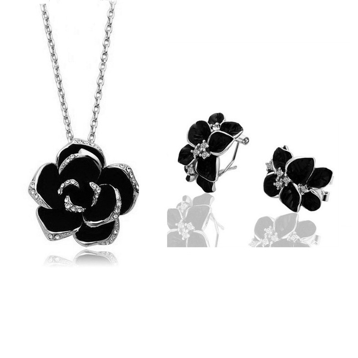 Set 2- Cercei si coliere pentru femei - Set din aliaj din doua piese cu motive florale, cadou ideal pentru femei si fete