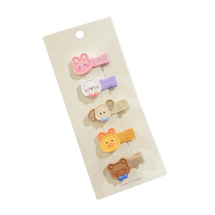Set 5 agrafe de par, Animal print, 4cm, pentru fete