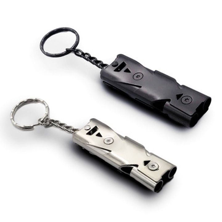 Fluier de semnalizare QttvbTna, inox, 150 decibeli, set 2 buc, 5.7x1.8x0.8 cm