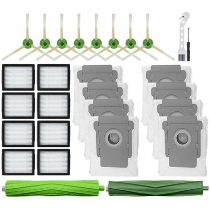 Tartozékkészlet robotporszívóhoz kompatibilis iRobot Roomba Series I, J, E, 8 HEPA szűrővel, 8 porzsákkal, kefével, többszínű