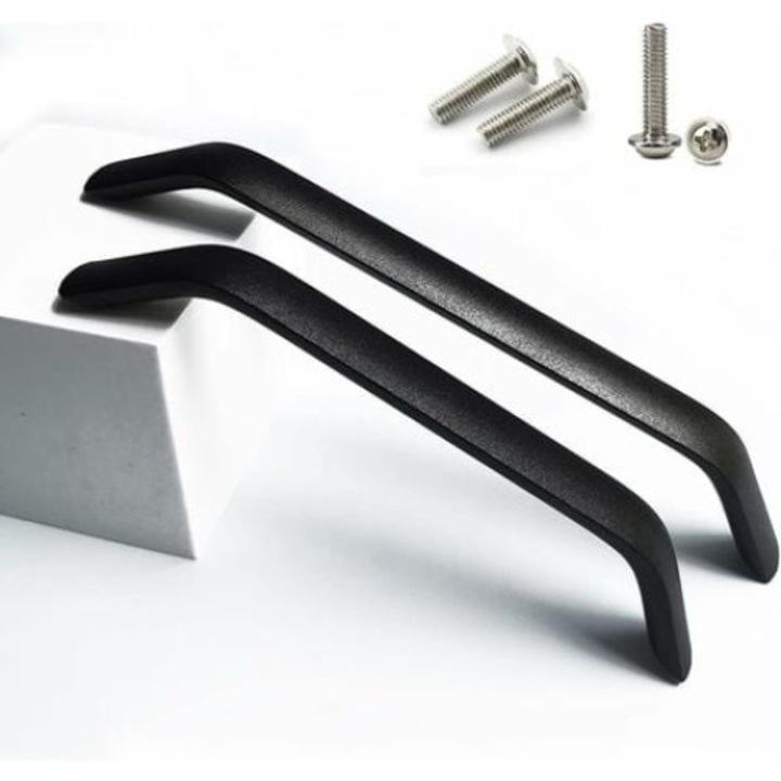 Set 2 manere pentru mobila, aluminiu, negru, distanta intre gauri 192mm