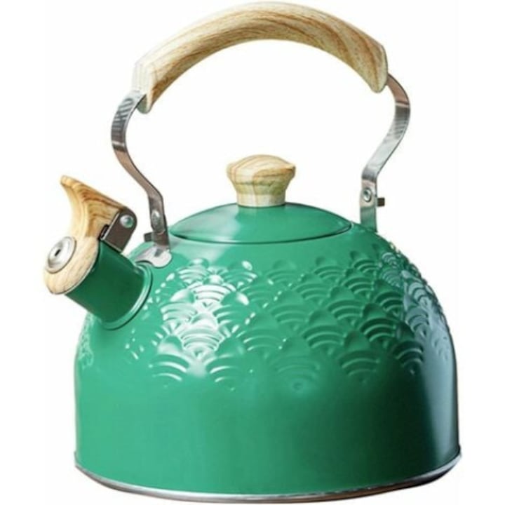 Чайник. Неръждаема стомана, Капацитет 2,5 L, Топлоустойчива дръжка, 19 x 23 cm, Зелен
