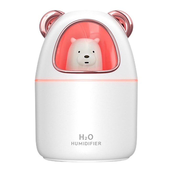 Hordozható párásító éjszakai fénnyel, 2 permetezési móddal, automatikus kikapcsolás, USB, fehér