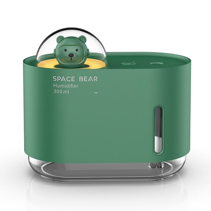 Hordozható párásító éjszakai fénnyel, két permetezési móddal, automatikus kikapcsolás, USB, 300 ml