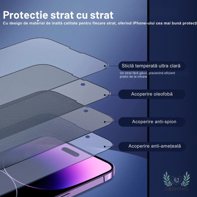 Folie de protectie ecran, full screen, rezistenta la zgarieturi si socuri, margine neagra, pentru iPhone 14 Pro