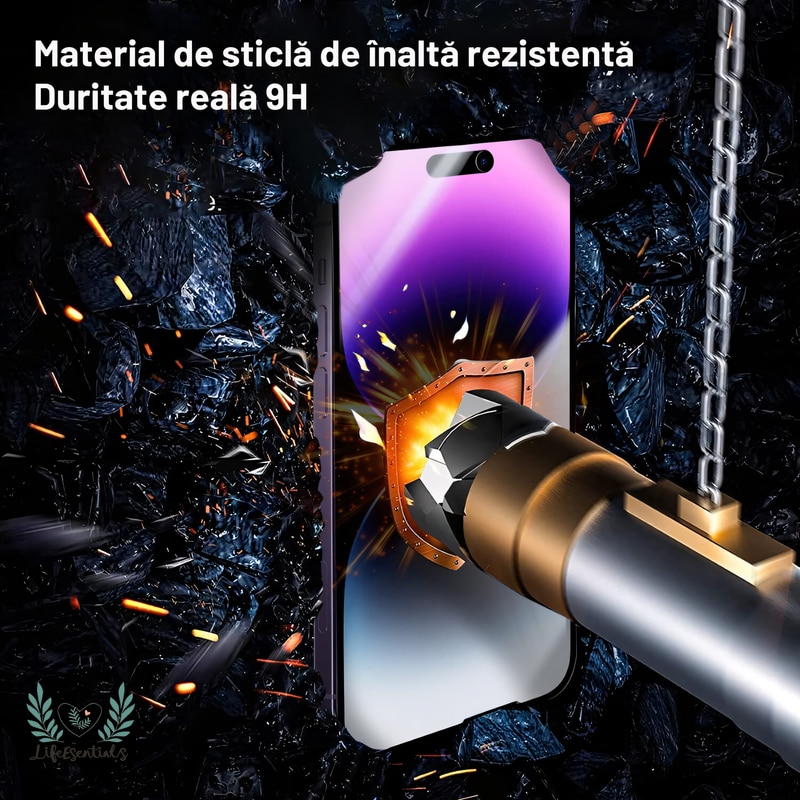 Folie de protectie ecran, full screen, rezistenta la zgarieturi si socuri, margine neagra, pentru iPhone 14 Pro