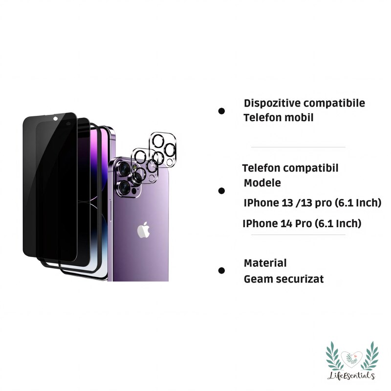 Folie de protectie ecran, full screen, rezistenta la zgarieturi si socuri, margine neagra, pentru iPhone 14 Pro