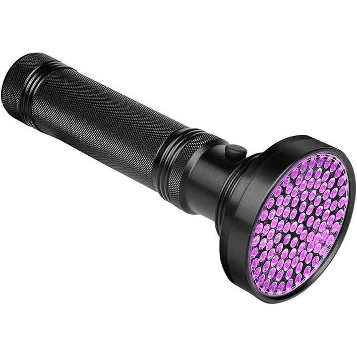 Фенерче с UV светлина, алуминий, 100 светодиода, 395 nm, 19,5 x 7,8 см, черно
