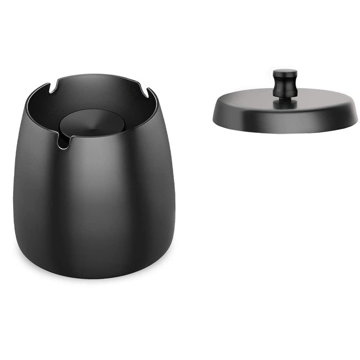 Kültéri hamutartó tetővel, rozsdamentes acél, szél- és esőálló, fekete, 10,8x8cm