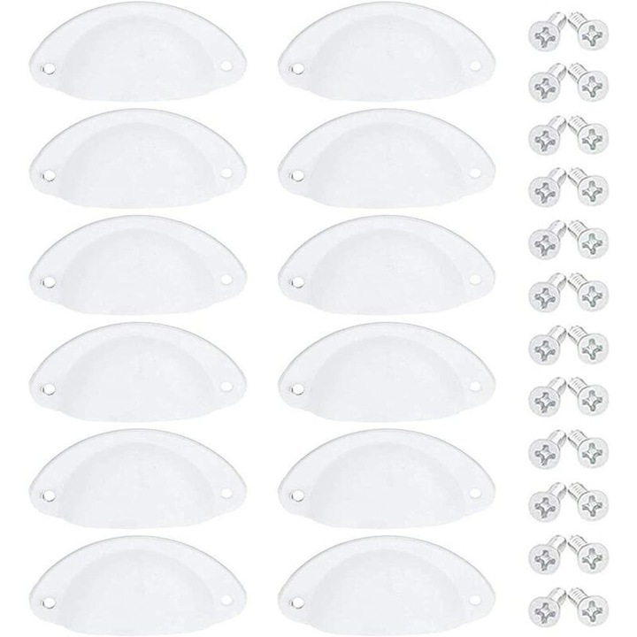 Set 10 manere retro pentru mobilier, fier, alb, 82x35mm