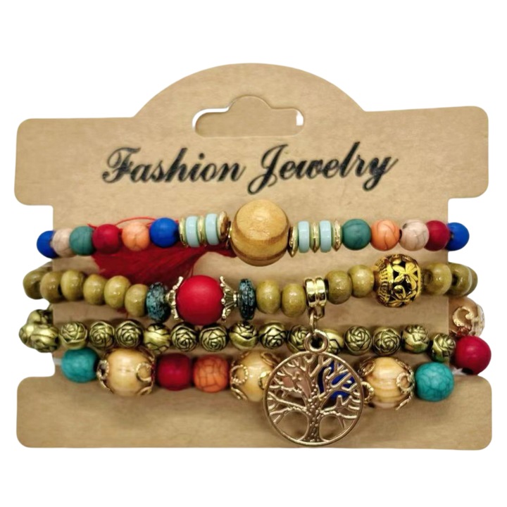 Set bratari boeme, multicolor, ajustabile, 18-22cm, femei