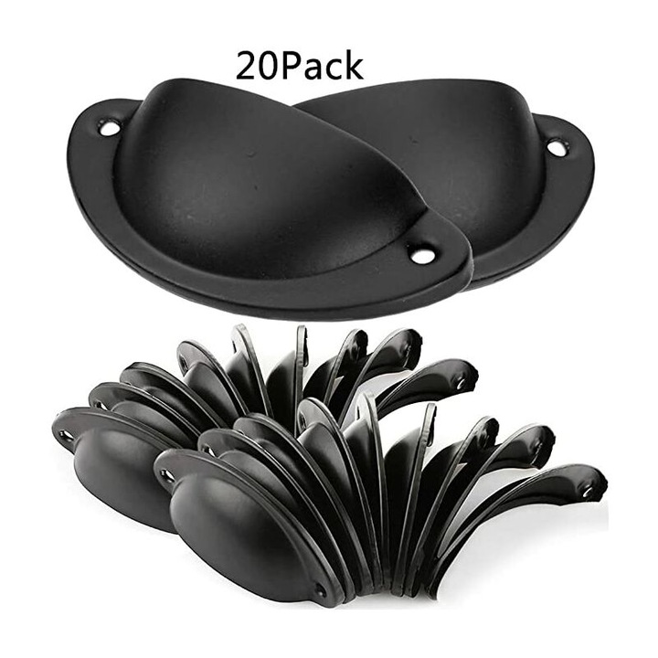 Set 20 manere retro pentru mobilier, fier, negru, 82x35mm
