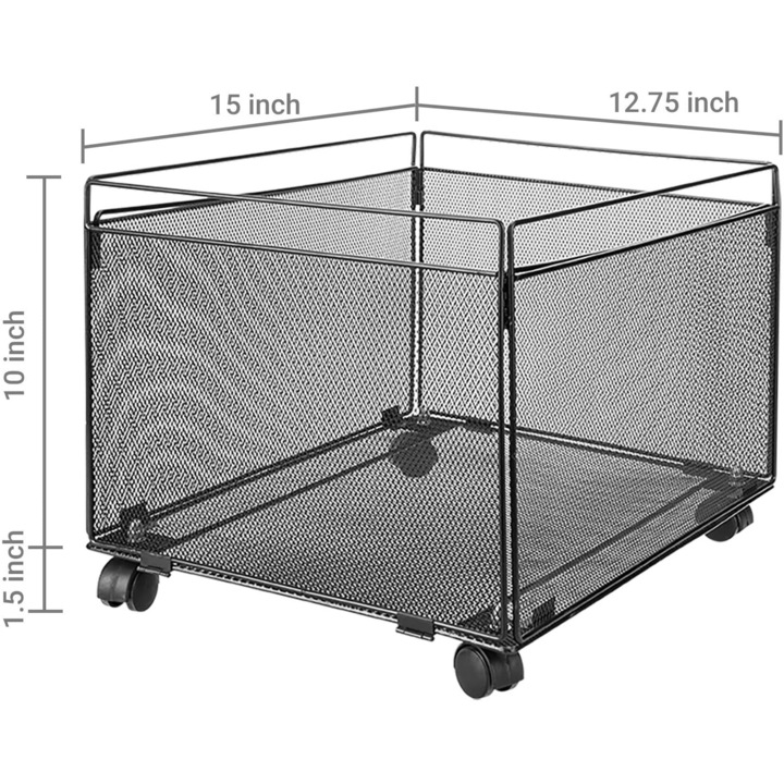 Organizator cu roti pentru documente, Metal, Antiderapant, Negru