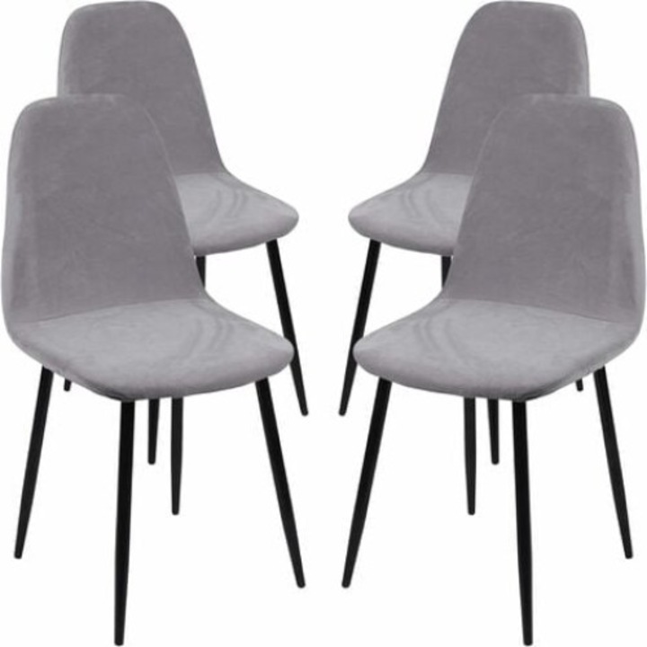 Set 4 Huse Scaune, Stretch, Textura Jacquard, Gri, 39-49x35-45x33-43cm