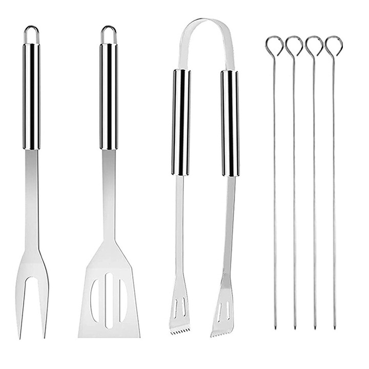 Set 7 ustensile de gratar, Otel inoxidabil, Argintiu