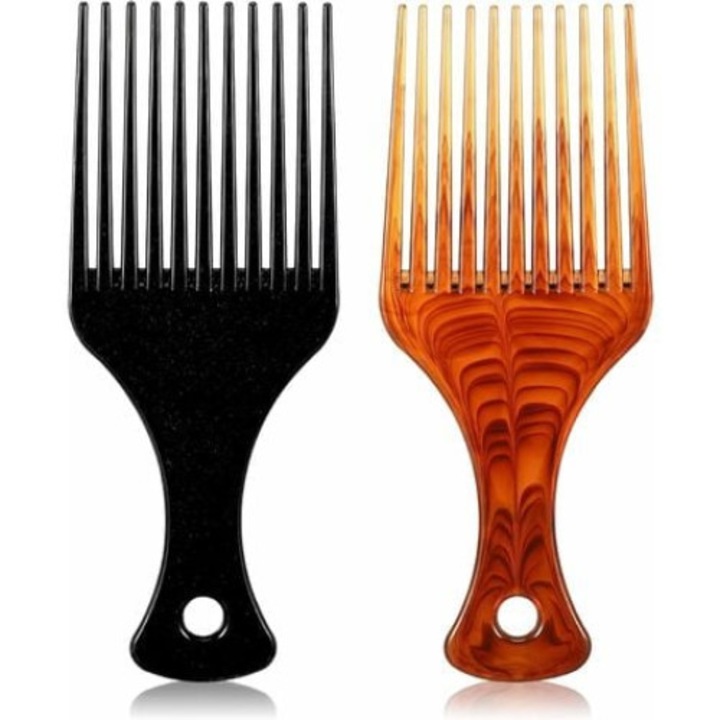 Set 2 Piepteni Africani, Anti-Static, Ergonomic, Negru si Maro, 16x6.5cm