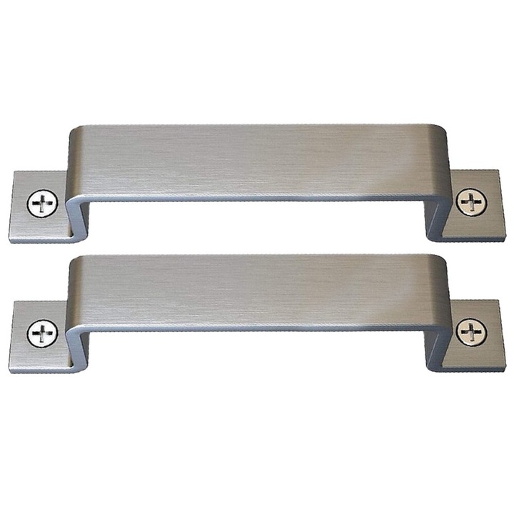 Set 2 Manere pentru Mobilier, Otel Carbon Nichelat, Rezistent la Coroziune, 16.5x2.5x2.5cm, Argintiu