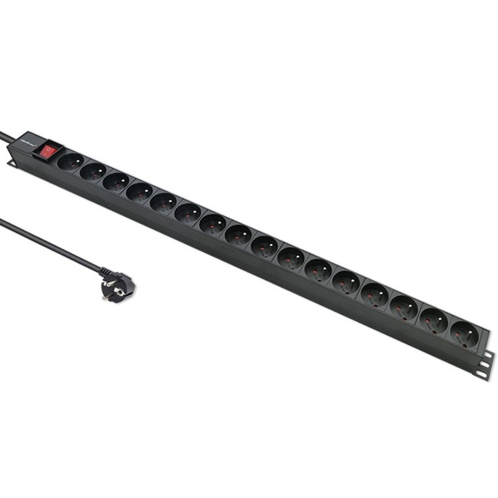 Алуминиев PDU Qoltec PDU за RACK, 16A, 16 x FRENCH, Вертикален, 1.8m