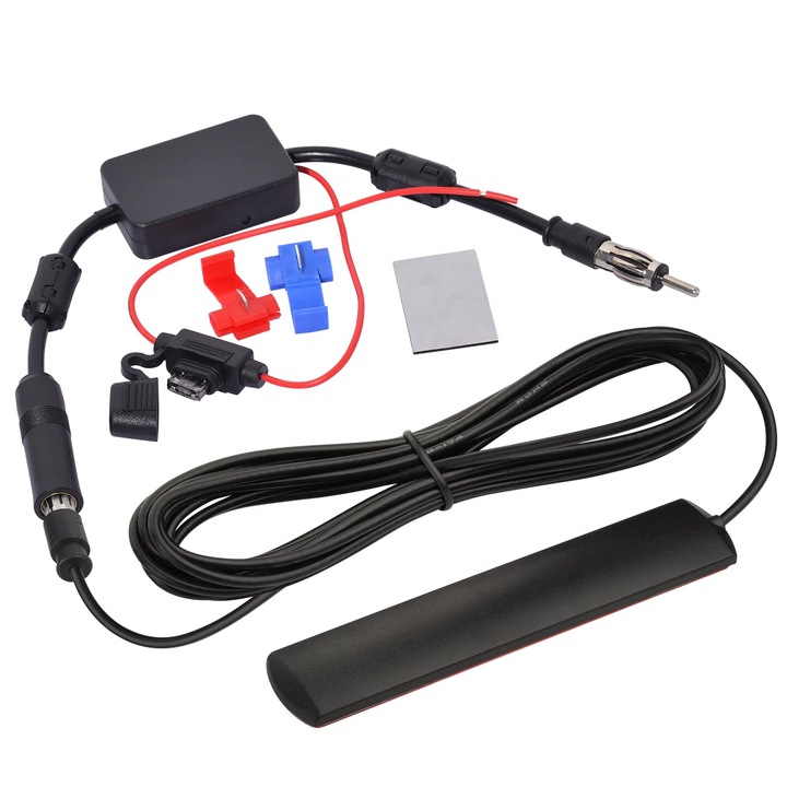 AM/FM rádiójel erősítő készlet JENUOS, beltéri, ragasztós, 12V, fekete/piros, 30cm