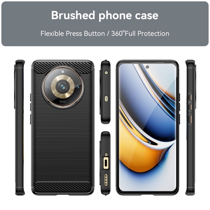 Калъф за Realme 11 Pro / 11 Pro+, Techsuit Carbon, Силикон, Черен