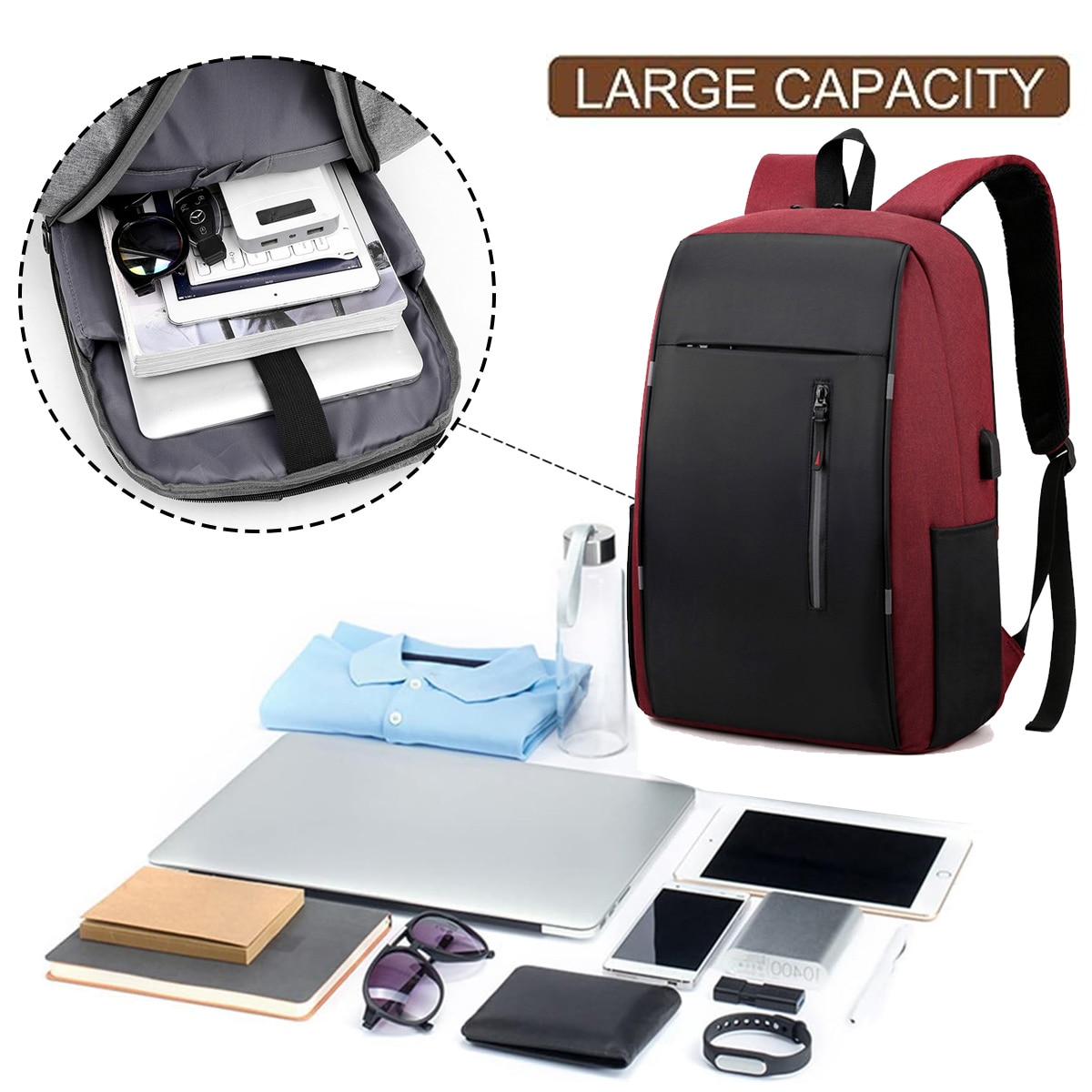 Rucsac de calatorie pentru bagaj de mana, rucsac pentru laptop extra mare, extensibil, antifurt, rezistent la apa, rucsac de zi, rucsac aprobat pentru zbor (rosu)