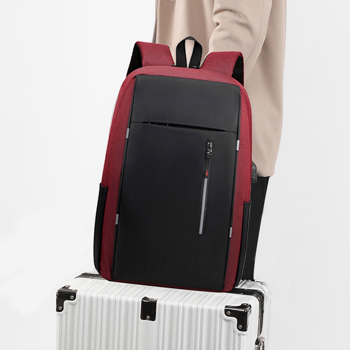 Rucsac de calatorie pentru bagaj de mana, rucsac pentru laptop extra mare, extensibil, antifurt, rezistent la apa, rucsac de zi, rucsac aprobat pentru zbor (rosu)