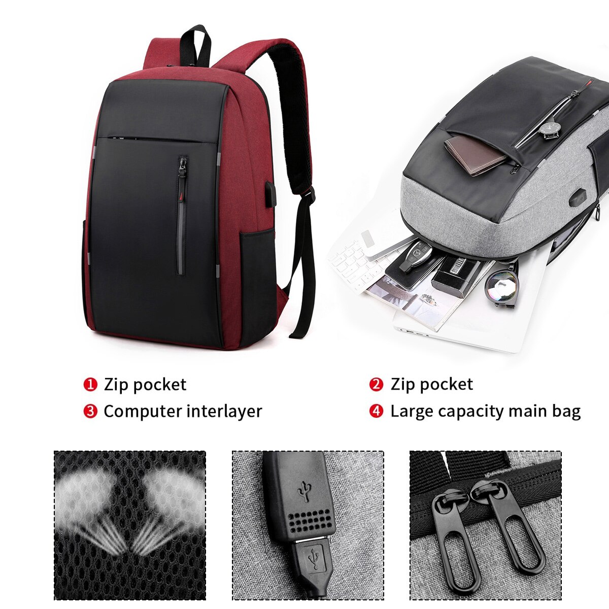 Rucsac de calatorie pentru bagaj de mana, rucsac pentru laptop extra mare, extensibil, antifurt, rezistent la apa, rucsac de zi, rucsac aprobat pentru zbor (rosu)