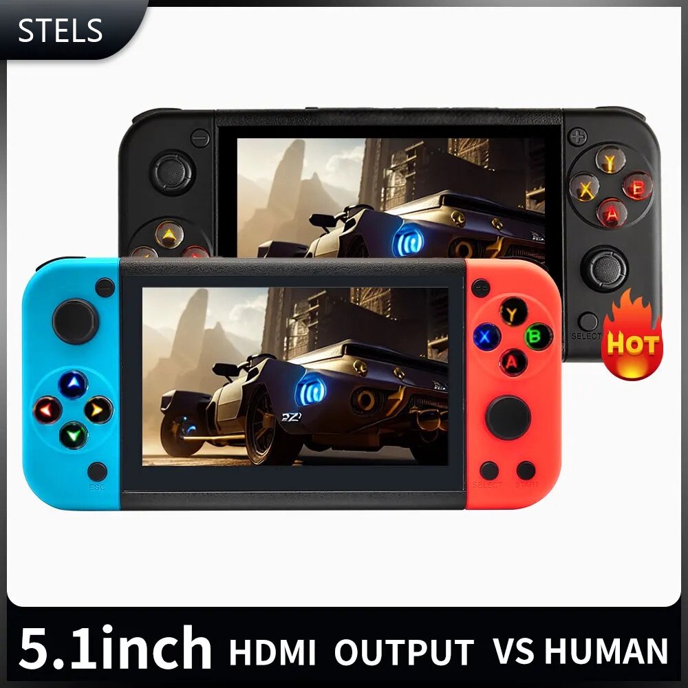 Joc portabil STELS, tehnologie inteligenta, HDMI, ecran color de 5,1 inchi, 20.000 de jocuri, negru