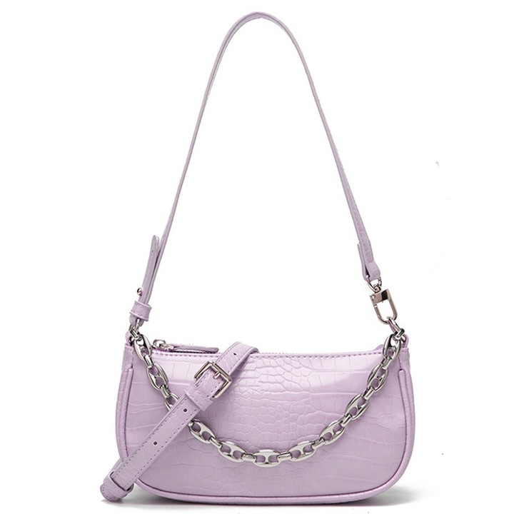 Jormftte női válltáska, baguette modell, fekete/bézs/lila, 20x7x14cm