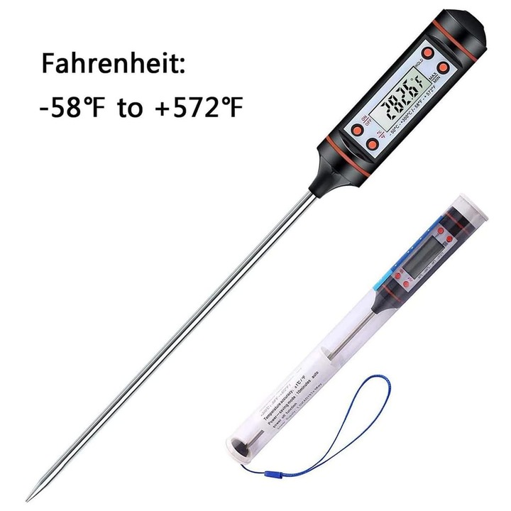 Digitális húshőmérő, LCD, fekete, 5.83 hüvelyk, -50C-300C
