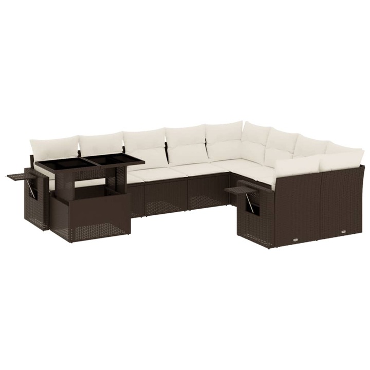 Set canapele de gradina cu perne, vidaXL, 10 piese, maro, poliratan, 79.1 kg 3268143