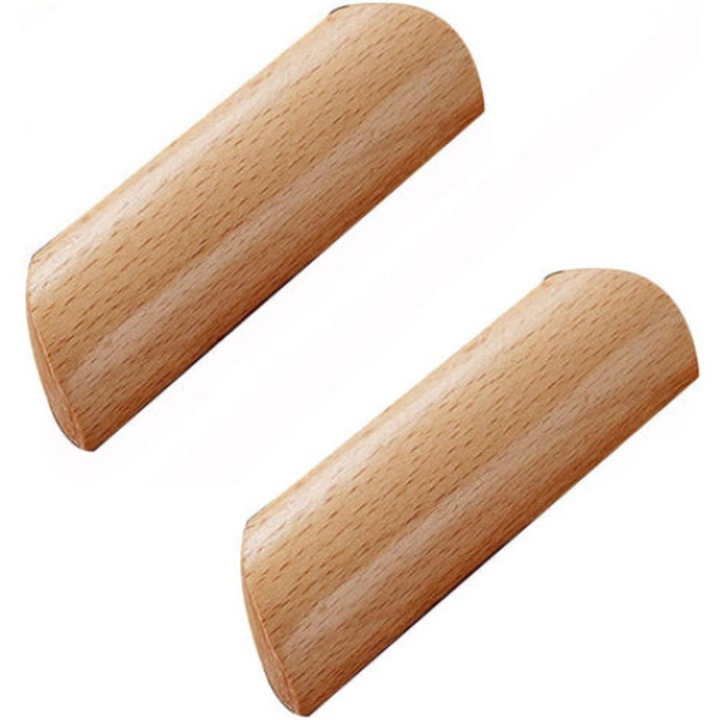 Set 10 manere pentru mobilier, distanta intre gauri 64mm, 100x26mm, cu suruburi incluse, lemn natural de fag, bej