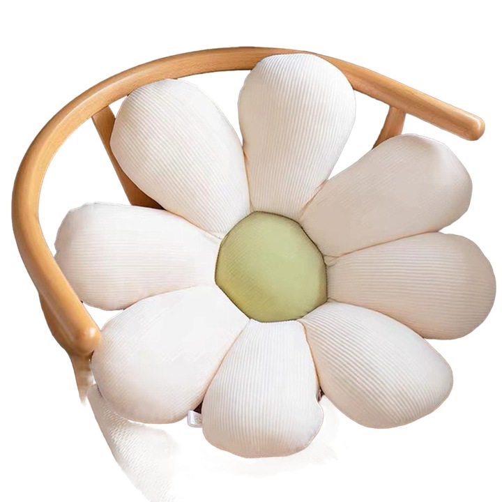 Perna decorativa in forma de floare, Catifea, 60 x 60 cm, Bej/Verde