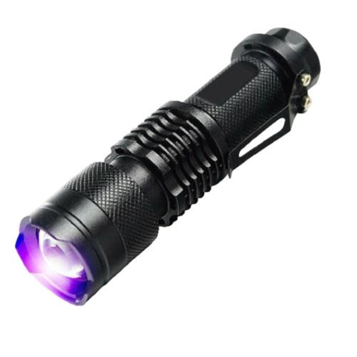 UV фенерче, алуминиево, 3 W, телескопично увеличение, водоустойчивост IPX5, черно