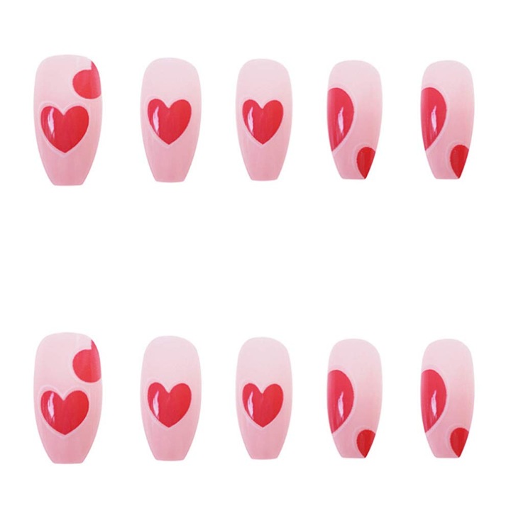 Set 24 Pcs Unghii Acrilice False Roz, AMRINUGL, Design pentru Petreceri, Forma Coffin